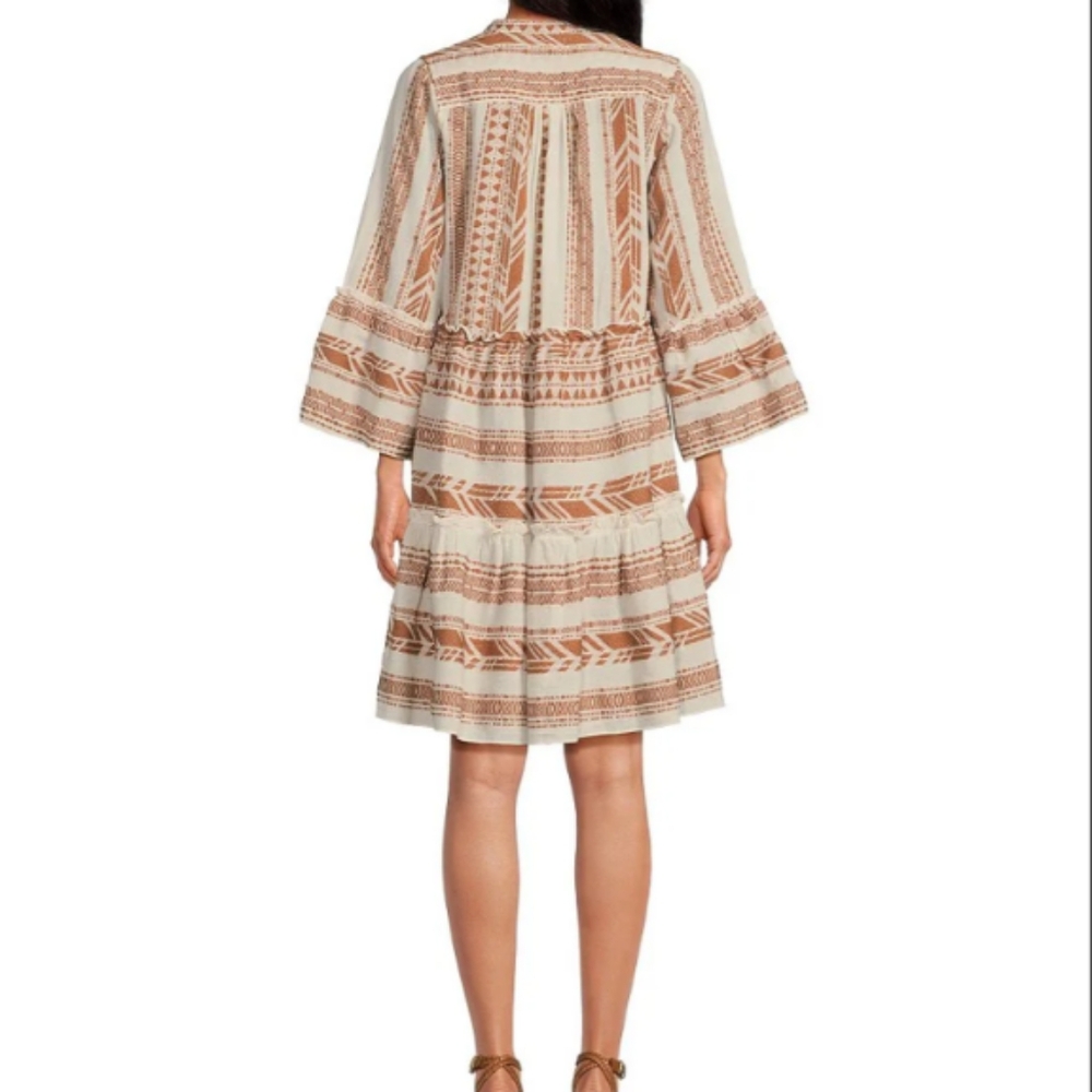 Elan Brown and White Print Charli Dress Size Large w Pockets - Picture 5 of 8
